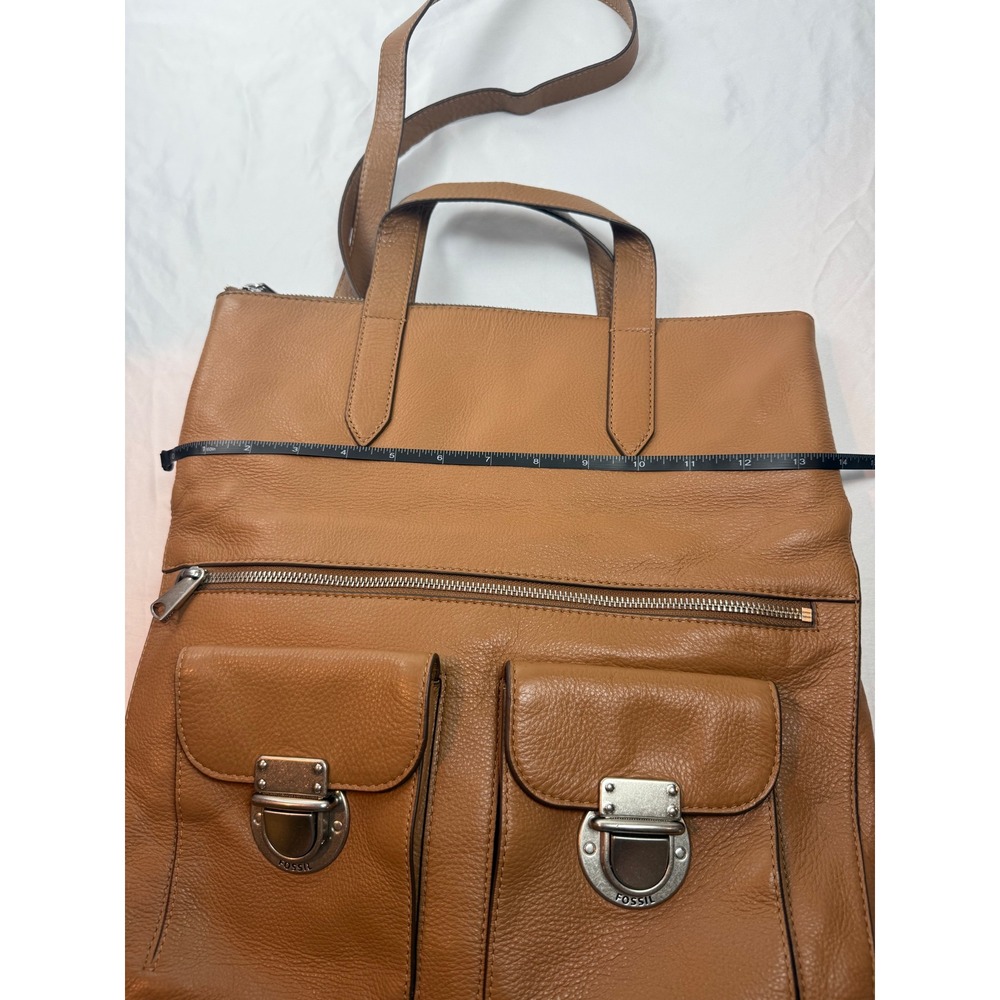 Fossil Y2K Camel Brown Leather Utility Tote Cargo Pocket Crossbody Bag - Picture 5 of 16